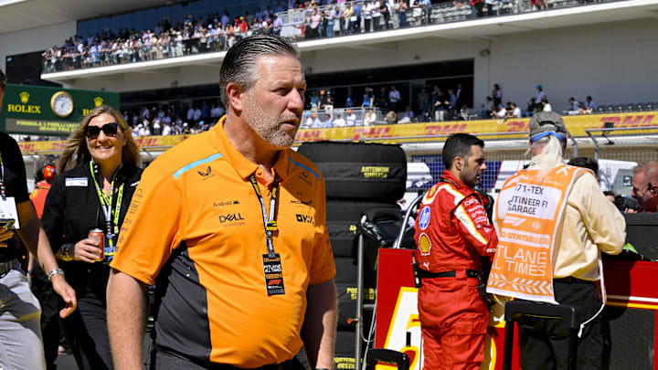 Oct 20, 2024; Austin, Texas, USA; McLaren Formula 1 Team CEO Zak Brown before the start of the 2024 Formula One US Grand Prix at Circuit of the Americas. Mandatory Credit: Jerome Miron-Imagn Images