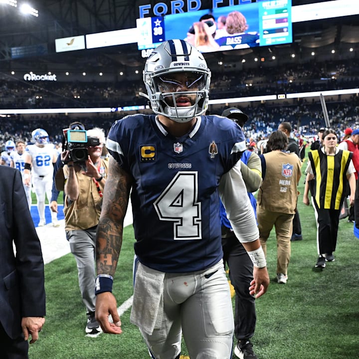 Dallas Cowboys quarterback Dak Prescott leaves the field after a game against the Detroit Lions at Ford Field. 