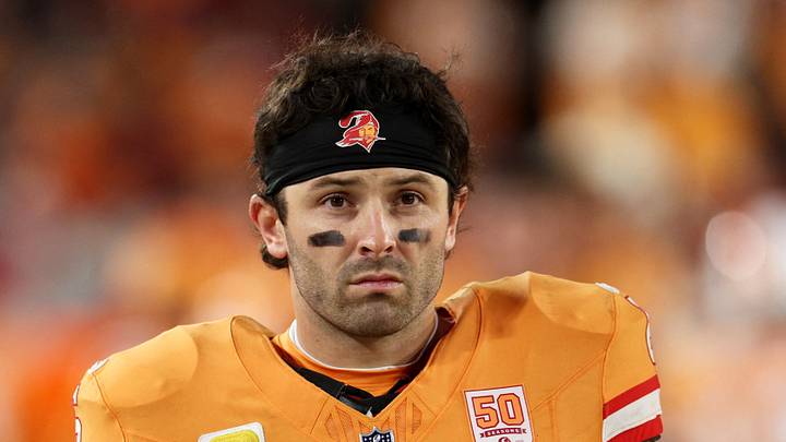 Tampa Bay Buccaneers quarterback Baker Mayfield (6) looks on against the Atlanta Falcons Tampa Bay Buccaneers quarterback Baker Mayfield (6) looks on against the Atlanta Falcons