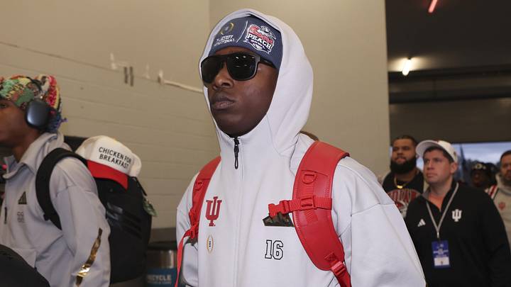 Jan 9, 2026; Atlanta, GA, USA; Indiana Hoosiers defensive back Jah Jah Boyd (16) arrives prior to the 2025 Peach Bowl and semifinal game of the College Football Playoff against the Oregon Ducks at Mercedes-Benz Stadium. Mandatory Credit: Brett Davis-Imagn Images