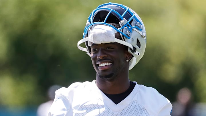 Detroit Lions cornerback Terrion Arnold (0) walks off the field after practice during OTAs at Detroit Lions headquarters and training facility in Allen Park on Thursday, May 30, 2024.