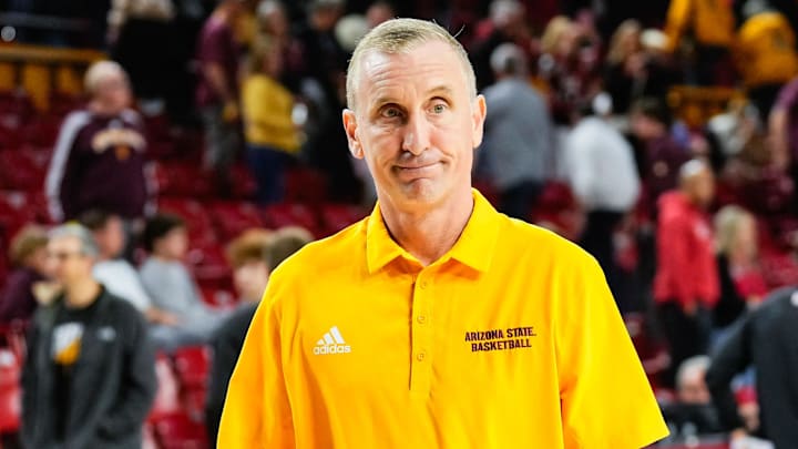 Mar 8, 2025; Tempe, Arizona, USA; Arizona State Sun Devils head coach Bobby Hurley walks off the court  at Desert Financial Arena. Mandatory Credit: Arianna Grainey-Imagn Images