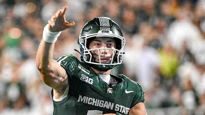 Michigan State’s Alessio Milivojevic throws a touchdown against Toledo during the fourth quarter on Friday, Sept. 4, 2026, at Spartan Stadium in East Lansing. Michigan State’s Alessio Milivojevic throws a touchdown against Toledo during the fourth quarter on Friday, Sept. 4, 2026, at Spartan Stadium in East Lansing.