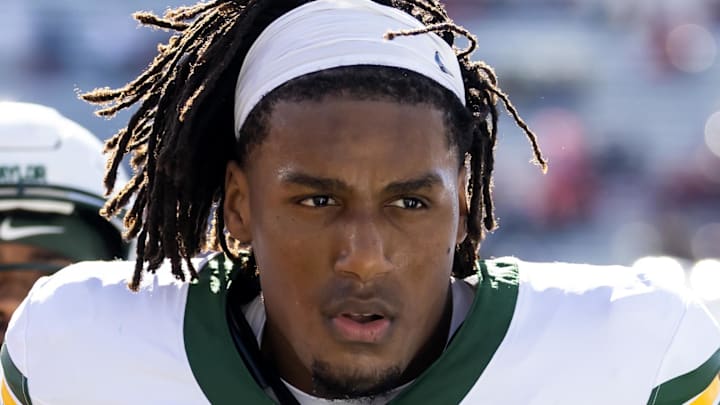 Nov 22, 2025; Tucson, Arizona, USA; Baylor Bears wide receiver Josh Cameron (34) against the Arizona Wildcats at Casino Del Sol Stadium. Mandatory Credit: Mark J. Rebilas-Imagn Images