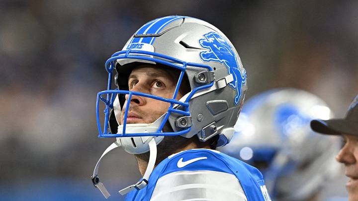 Sep 13, 2026; Detroit, Michigan, USA;  Detroit Lions quarterback Jared Goff (16) looks on from the sidelines against the New Orleans Saints during the second half at Ford Field.  Mandatory Credit: Lon Horwedel-Imagn Images