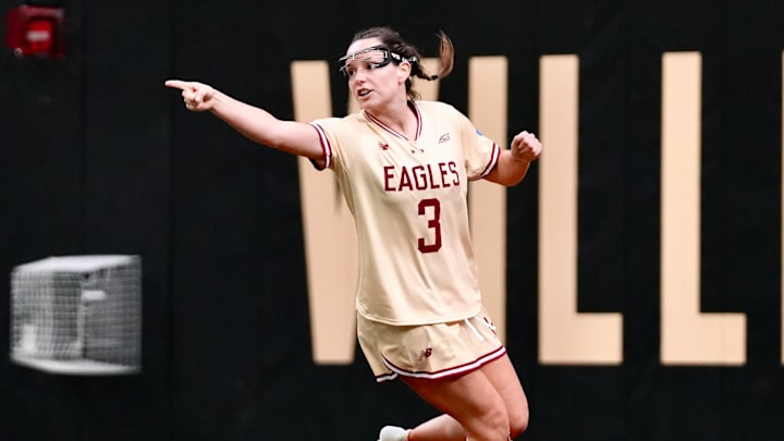 Marissa White celebrates after scoring a goal at Fish Field House on Feb. 13, 2026.