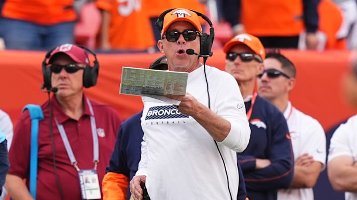 Denver Broncos head coach Sean Payton calls plays during the second quarter against the Carolina Panthers at Empower Field at Mile High. Denver Broncos head coach Sean Payton calls plays during the second quarter against the Carolina Panthers at Empower Field at Mile High.