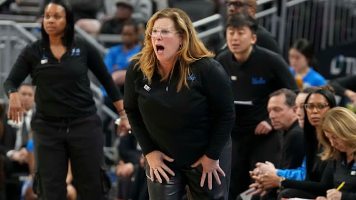 UCLA Bruins head coach Cori Close watches the 2025 TIAA Big Ten Women's Basketball Tournament final game on Sunday, March 9, 2025, at Gainbridge Fieldhouse in Indianapolis. UCLA defeated USC 72-67. UCLA Bruins head coach Cori Close watches the 2025 TIAA Big Ten Women's Basketball Tournament final game on Sunday, March 9, 2025, at Gainbridge Fieldhouse in Indianapolis. UCLA defeated USC 72-67.