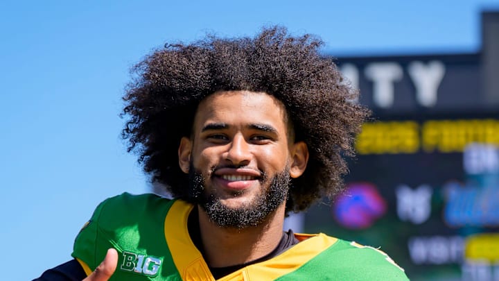 Oregon quarterback Dante Moore walks off the field during the Oregon Ducks annual spring game on April 25, 2026 at Autzen Stadium in Eugene, Oregon.