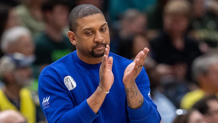 Aug 30, 2025; Seattle, Washington, USA; Chicago Sky head coach Tyler Marsh claps during the first half against the Seattle Storm at Climate Pledge Arena. Mandatory Credit: Stephen Brashear-Imagn Images Aug 30, 2025; Seattle, Washington, USA; Chicago Sky head coach Tyler Marsh claps during the first half against the Seattle Storm at Climate Pledge Arena. Mandatory Credit: Stephen Brashear-Imagn Images