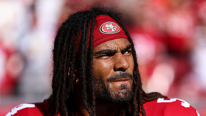 Fred Warner of the San Francisco 49ers on the sidelines Fred Warner of the San Francisco 49ers on the sidelines