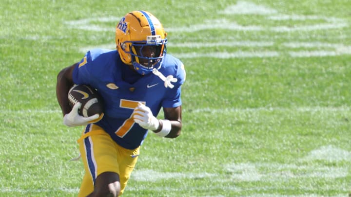Oct 4, 2025; Pittsburgh, Pennsylvania, USA; Pittsburgh Panthers wide receiver Deuce Spann (7) runs after a catch against the Boston College Eagles during the fourth quarter at Acrisure Stadium. Mandatory Credit: Charles LeClaire-Imagn Images Oct 4, 2025; Pittsburgh, Pennsylvania, USA; Pittsburgh Panthers wide receiver Deuce Spann (7) runs after a catch against the Boston College Eagles during the fourth quarter at Acrisure Stadium. Mandatory Credit: Charles LeClaire-Imagn Images