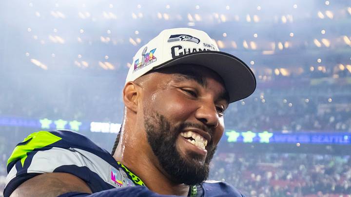Seattle Seahawks defensive end Leonard Williams celebrates after defeating the New England Patriots. Seattle Seahawks defensive end Leonard Williams celebrates after defeating the New England Patriots.