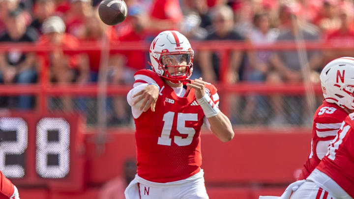 Nebraska quarterback Dylan Raiola throws a pass against Michigan. Nebraska quarterback Dylan Raiola throws a pass against Michigan.