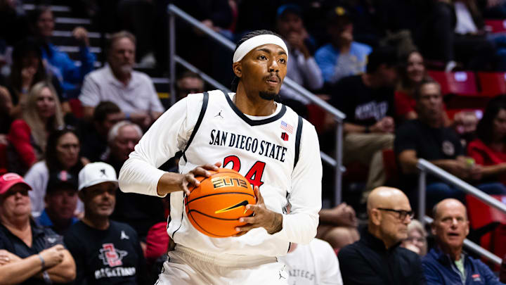 San Diego State Aztecs guard Taj DeGourville (24). San Diego State Aztecs guard Taj DeGourville (24).