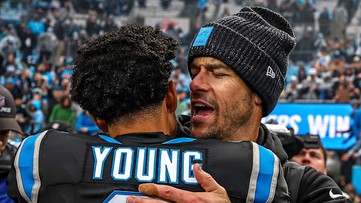 Carolina Panthers head coach Dave Canales and quarterback Bryce Young