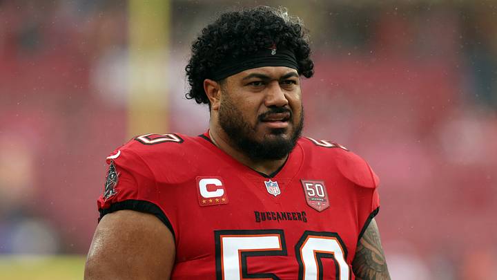 Jan 3, 2026; Tampa, Florida, USA; Tampa Bay Buccaneers defensive tackle Vita Vea (50) warms up before the game against the Carolina Panthers at Raymond James Stadium. Mandatory Credit: Nathan Ray Seebeck-Imagn Images
