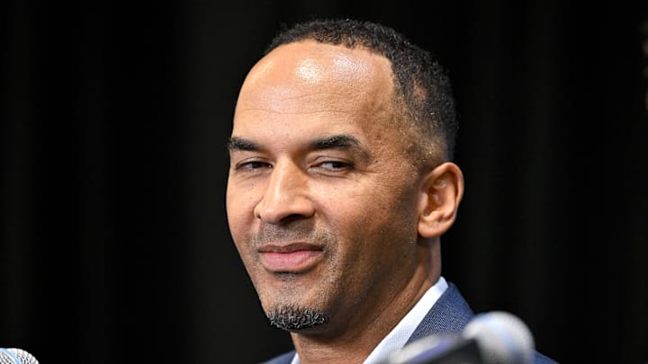 Jun 27, 2025; Dallas, TX, USA; Dallas Mavericks general manager Nico Harrison speaks to the media at the Dallas Mavericks Practice Facility. Mandatory Credit: Jerome Miron-Imagn Images Jun 27, 2025; Dallas, TX, USA; Dallas Mavericks general manager Nico Harrison speaks to the media at the Dallas Mavericks Practice Facility. Mandatory Credit: Jerome Miron-Imagn Images
