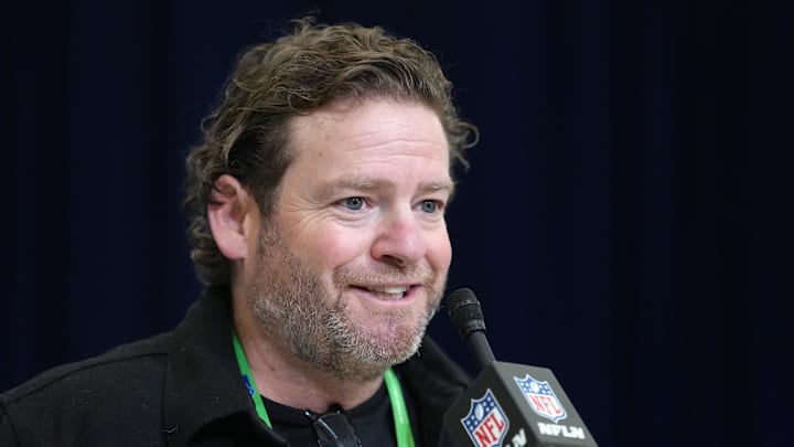 Feb 24, 2026; Indianapolis, IN, USA; Seattle Seahawks general manager John Schneider speaks at the NFL Scouting Combine at the Indiana Convention Center. Mandatory Credit: Kirby Lee-Imagn Images Feb 24, 2026; Indianapolis, IN, USA; Seattle Seahawks general manager John Schneider speaks at the NFL Scouting Combine at the Indiana Convention Center. Mandatory Credit: Kirby Lee-Imagn Images