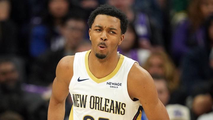 Apr 3, 2026; Sacramento, California, USA; New Orleans Pelicans forward Trey Murphy III (25) reacts after dunking against the Sacramento Kings during the third quarter at Golden 1 Center. Mandatory Credit: Darren Yamashita-Imagn Images Apr 3, 2026; Sacramento, California, USA; New Orleans Pelicans forward Trey Murphy III (25) reacts after dunking against the Sacramento Kings during the third quarter at Golden 1 Center. Mandatory Credit: Darren Yamashita-Imagn Images