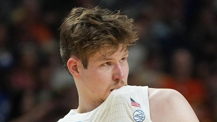 Mar 19, 2026; Greenville, SC, USA; North Carolina Tar Heels center Henri Veesaar (13) bites his jersey against the VCU Rams in the second half of a first round game of the men's 2026 NCAA Tournament at Bon Secours Wellness Arena. Mandatory Credit: Bob Donnan-Imagn Images Mar 19, 2026; Greenville, SC, USA; North Carolina Tar Heels center Henri Veesaar (13) bites his jersey against the VCU Rams in the second half of a first round game of the men's 2026 NCAA Tournament at Bon Secours Wellness Arena. Mandatory Credit: Bob Donnan-Imagn Images
