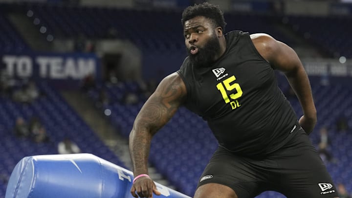Texas Tech defensive lineman Lee Hunter (DL15) during the NFL Scouting Combine  at Lucas Oil Stadium. 