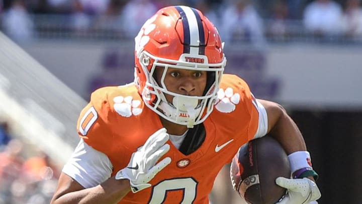 Clemson wide receiver Antonio Williams(0) runs after making a catch during the Spring football game in Clemson, S.C. Saturday, April 6, 2024.