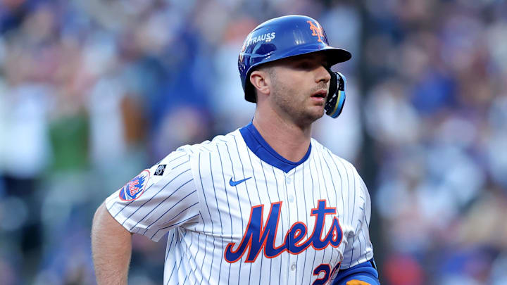 New York Mets first baseman Pete Alonso runs the bases after hitting a three-run home run.
