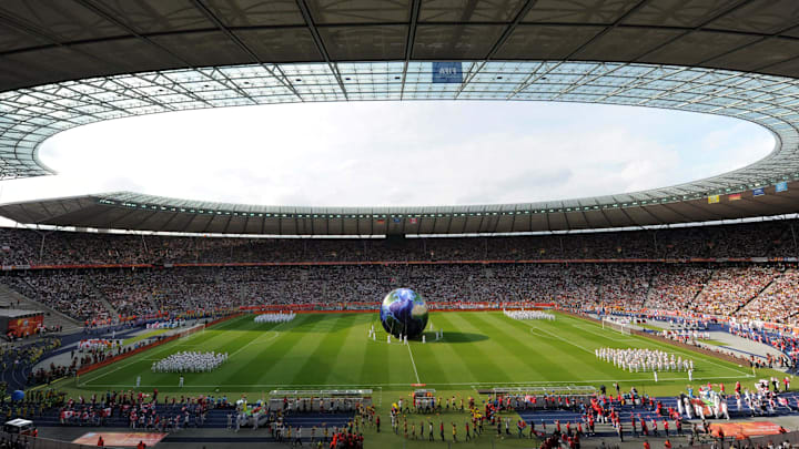 A general view of the opening ceremonies before the match between Germany and Canada during the 2011 women's World Cup at Olympic Stadium.