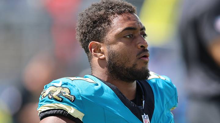 Sep 27, 2026; Jacksonville, Florida, USA;  Jacksonville Jaguars defensive end Bryan Thomas Jr. (57) warms up before a game against the New England Patriots at EverBank Stadium.  Mandatory Credit: Morgan Tencza-Imagn Images