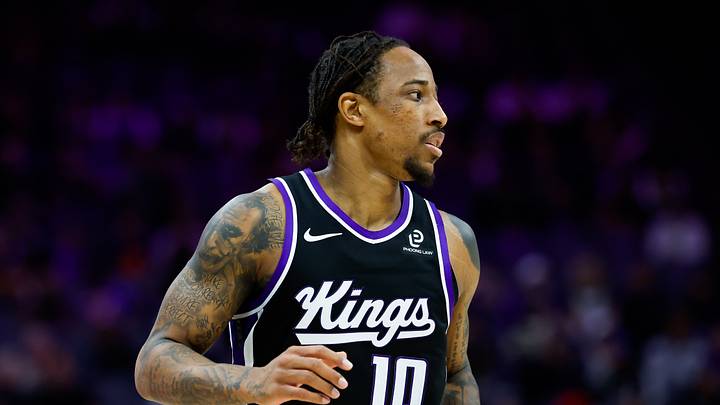 Jan 14, 2026; Sacramento, California, USA; Sacramento Kings guard DeMar DeRozan (10) looks on during the third quarter against the New York Knicks at Golden 1 Center. Jan 14, 2026; Sacramento, California, USA; Sacramento Kings guard DeMar DeRozan (10) looks on during the third quarter against the New York Knicks at Golden 1 Center.