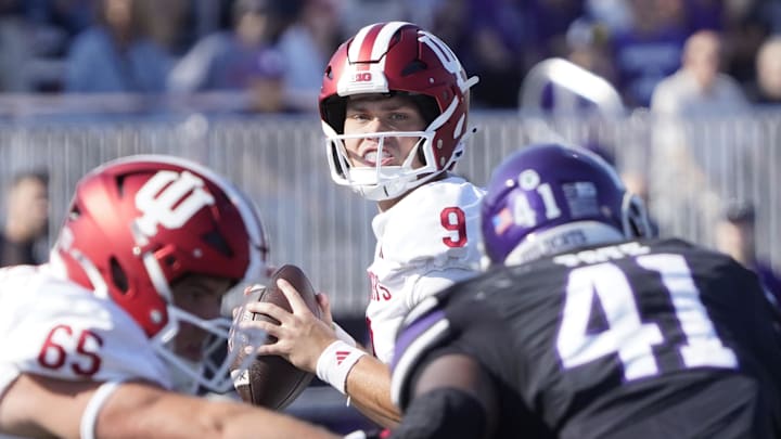 Indiana Hoosiers quarterback Kurtis Rourke (9) drops back to pass against Northwestern.