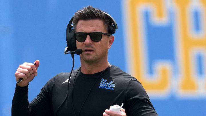 May 2, 2026; Pasadena, CA, USA; UCLA Bruins coach Bob Chesney reacts during the spring game at Rose Bowl. Mandatory Credit: Kirby Lee-Imagn Images May 2, 2026; Pasadena, CA, USA; UCLA Bruins coach Bob Chesney reacts during the spring game at Rose Bowl. Mandatory Credit: Kirby Lee-Imagn Images