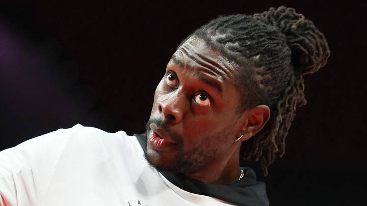 Jan 11, 2026; Portland, Oregon, USA; Portland Trail Blazers guard Jrue Holiday (5) reacts while taking a one-handed shot during warm ups before playing against the New York Knicks at Moda Center. Mandatory Credit: Jaime Valdez-Imagn Images Jan 11, 2026; Portland, Oregon, USA; Portland Trail Blazers guard Jrue Holiday (5) reacts while taking a one-handed shot during warm ups before playing against the New York Knicks at Moda Center. Mandatory Credit: Jaime Valdez-Imagn Images