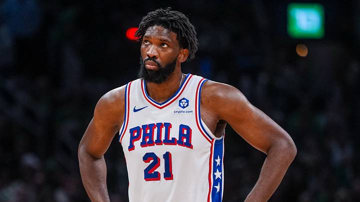 Philadelphia 76ers center Joel Embiid (21) on the court against the Boston Celtics in the second half during game five of the first round of the 2026 NBA Playoffs at TD Garden on Apr. 28, 2026.