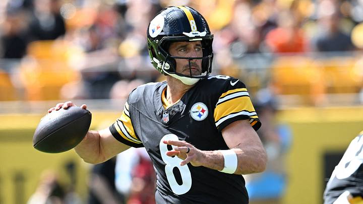 Sep 27, 2026; Pittsburgh, Pennsylvania, USA;  Pittsburgh Steelers quarterback Aaron Rodgers (8) throws during the first quarter against the Cincinnati Bengals at Acrisure Stadium.  Mandatory Credit: Barry Reeger-Imagn Images