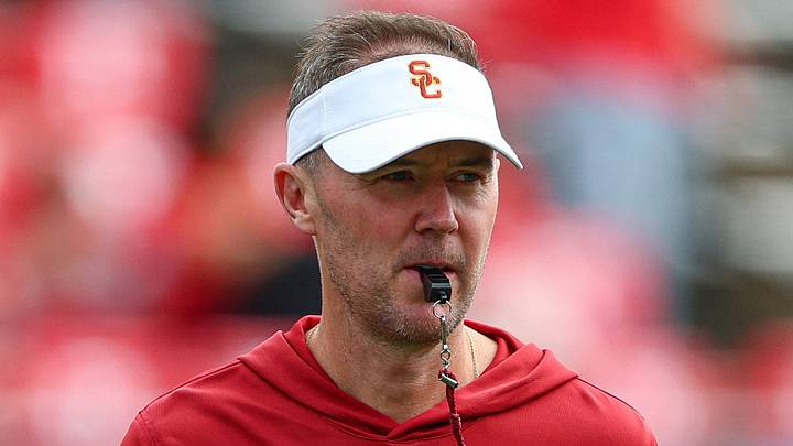 Sep 19, 2026; Piscataway, New Jersey, USA; USC Trojans head coach Lincoln Riley on the field during warm ups before the game against the Rutgers Scarlet Knights at SHI Stadium. Mandatory Credit: Vincent Carchietta-Imagn Images Sep 19, 2026; Piscataway, New Jersey, USA; USC Trojans head coach Lincoln Riley on the field during warm ups before the game against the Rutgers Scarlet Knights at SHI Stadium. Mandatory Credit: Vincent Carchietta-Imagn Images