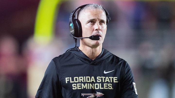 Florida State Seminoles head coach Mike Norvell walks down the field. The Miami Hurricanes lead the Florida State Seminoles 14-3 at the half on Saturday, Oct. 4, 2025. Florida State Seminoles head coach Mike Norvell walks down the field. The Miami Hurricanes lead the Florida State Seminoles 14-3 at the half on Saturday, Oct. 4, 2025.