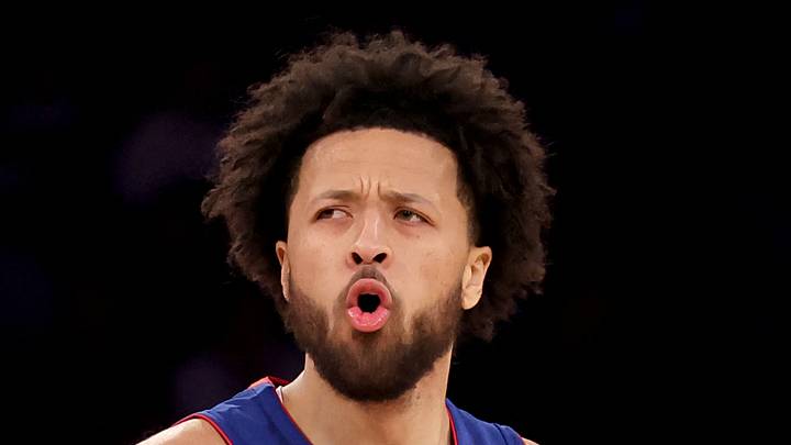 Jan 13, 2025; New York, New York, USA; Detroit Pistons guard Cade Cunningham (2) reacts during the third quarter against the New York Knicks at Madison Square Garden. Mandatory Credit: Brad Penner-Imagn Images Jan 13, 2025; New York, New York, USA; Detroit Pistons guard Cade Cunningham (2) reacts during the third quarter against the New York Knicks at Madison Square Garden. Mandatory Credit: Brad Penner-Imagn Images