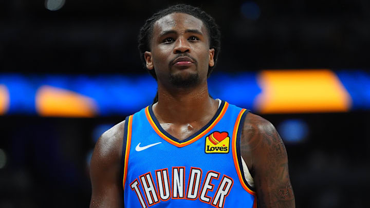 Oct 15, 2024; Denver, Colorado, USA; Oklahoma City Thunder guard Cason Wallace (22) during the second half against the Denver Nuggets at Ball Arena. Mandatory Credit: Ron Chenoy-Imagn Images Oct 15, 2024; Denver, Colorado, USA; Oklahoma City Thunder guard Cason Wallace (22) during the second half against the Denver Nuggets at Ball Arena. Mandatory Credit: Ron Chenoy-Imagn Images