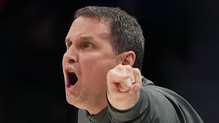 Mar 12, 2026; Charlotte, NC, USA; NC State Wolfpack head coach Will Wade reacts in the first half at Spectrum Center. Mandatory Credit: Bob Donnan-Imagn Images Mar 12, 2026; Charlotte, NC, USA; NC State Wolfpack head coach Will Wade reacts in the first half at Spectrum Center. Mandatory Credit: Bob Donnan-Imagn Images