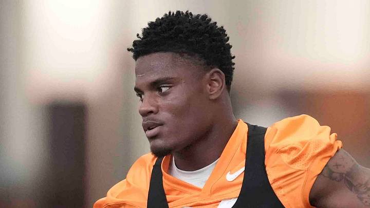 Tennessee defensive back Boo Carter (23) runs during Tennessee football preseason practice, in Knoxville, Tennessee, July 31, 2025. Tennessee defensive back Boo Carter (23) runs during Tennessee football preseason practice, in Knoxville, Tennessee, July 31, 2025.