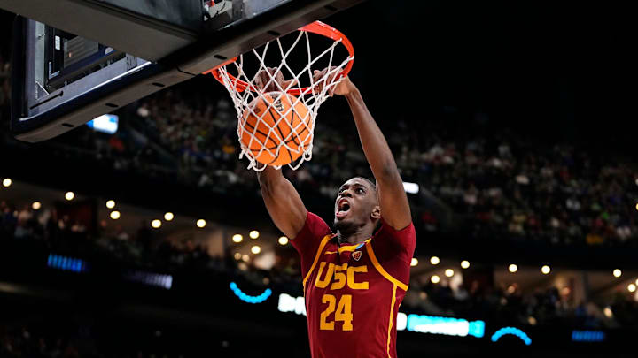 Mar 17, 2023; Columbus, Ohio, USA;  USC Trojans forward Joshua Morgan (24) dunks during the first round of the NCAA men   s basketball tournament against the Michigan State Spartans at Nationwide Arena. Mandatory Credit: Adam Cairns-The Columbus Dispatch

Basketball Ncaa Men S Basketball Tournament