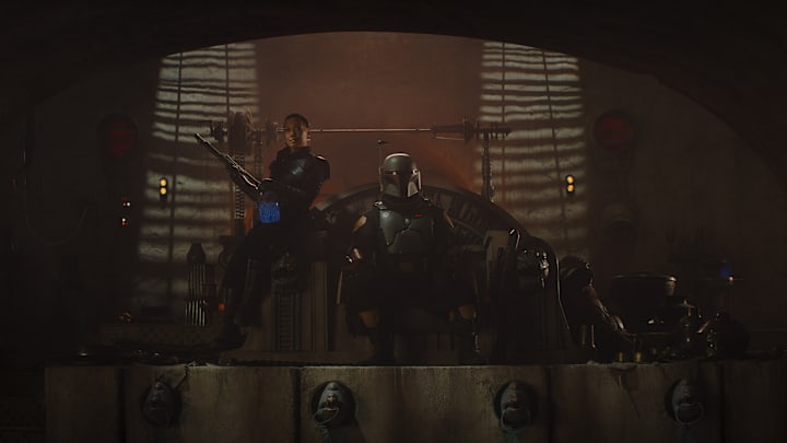 Fennec Shand (Ming-Na Wen) and Boba Fett (Temuera Morrison) in Lucasfilm's Star Wars THE MANDALORIAN, season two, exclusively on Disney+. © 2020 Lucasfilm Ltd. & ™. All Rights Reserved.
