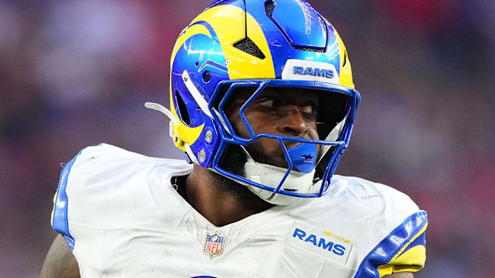 Dec 7, 2025; Glendale, Arizona, USA; Los Angeles Rams linebacker Jared Verse (8) during the second half at State Farm Stadium. Mandatory Credit: Joe Camporeale-Imagn Images