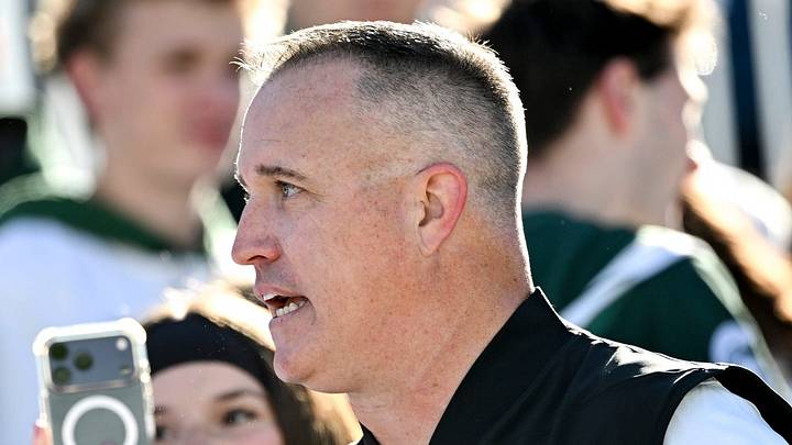 Michigan State’s head coach Pat Fitzgerald greets fans in the student section before the football game against Northwestern on Saturday, Oct. 17, 2026, at Spartan Stadium in East Lansing.