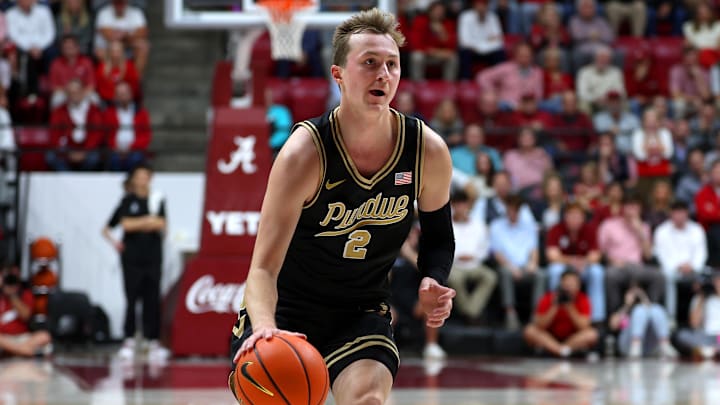 Purdue Boilermakers guard Fletcher Loyer (2) dribbles.