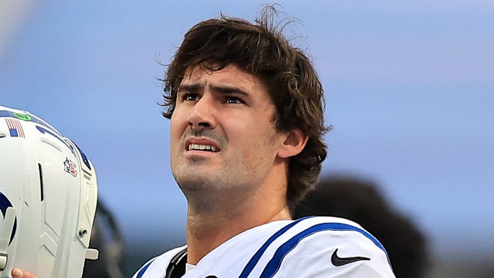 Indianapolis Colts quarterback Daniel Jones watches the scoreboard Indianapolis Colts quarterback Daniel Jones watches the scoreboard