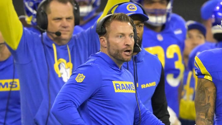 Dec 28, 2024; Inglewood, California, USA; Los Angeles Rams head coach Sean McVay reacts after a play in the first half against the Arizona Cardinals at SoFi Stadium. Mandatory Credit: Jayne Kamin-Oncea-Imagn Images Dec 28, 2024; Inglewood, California, USA; Los Angeles Rams head coach Sean McVay reacts after a play in the first half against the Arizona Cardinals at SoFi Stadium. Mandatory Credit: Jayne Kamin-Oncea-Imagn Images