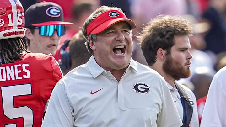 Georgia football coach Kirby Smart (center) and the Bulldogs will face the Alabama Crimson Tide on Saturday. Georgia football coach Kirby Smart (center) and the Bulldogs will face the Alabama Crimson Tide on Saturday.